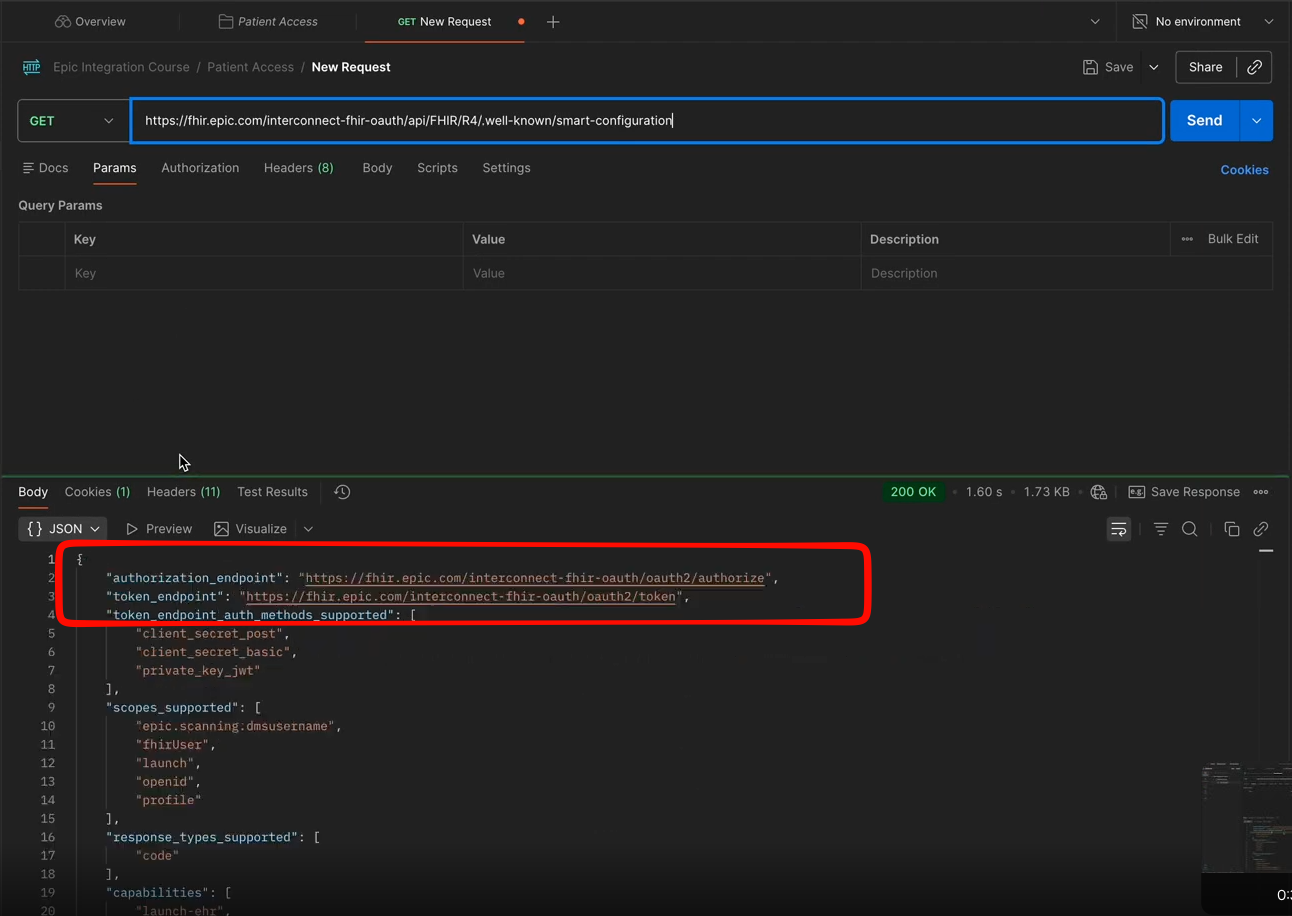 Epic SMART on FHIR Well Known Discovery Path Response