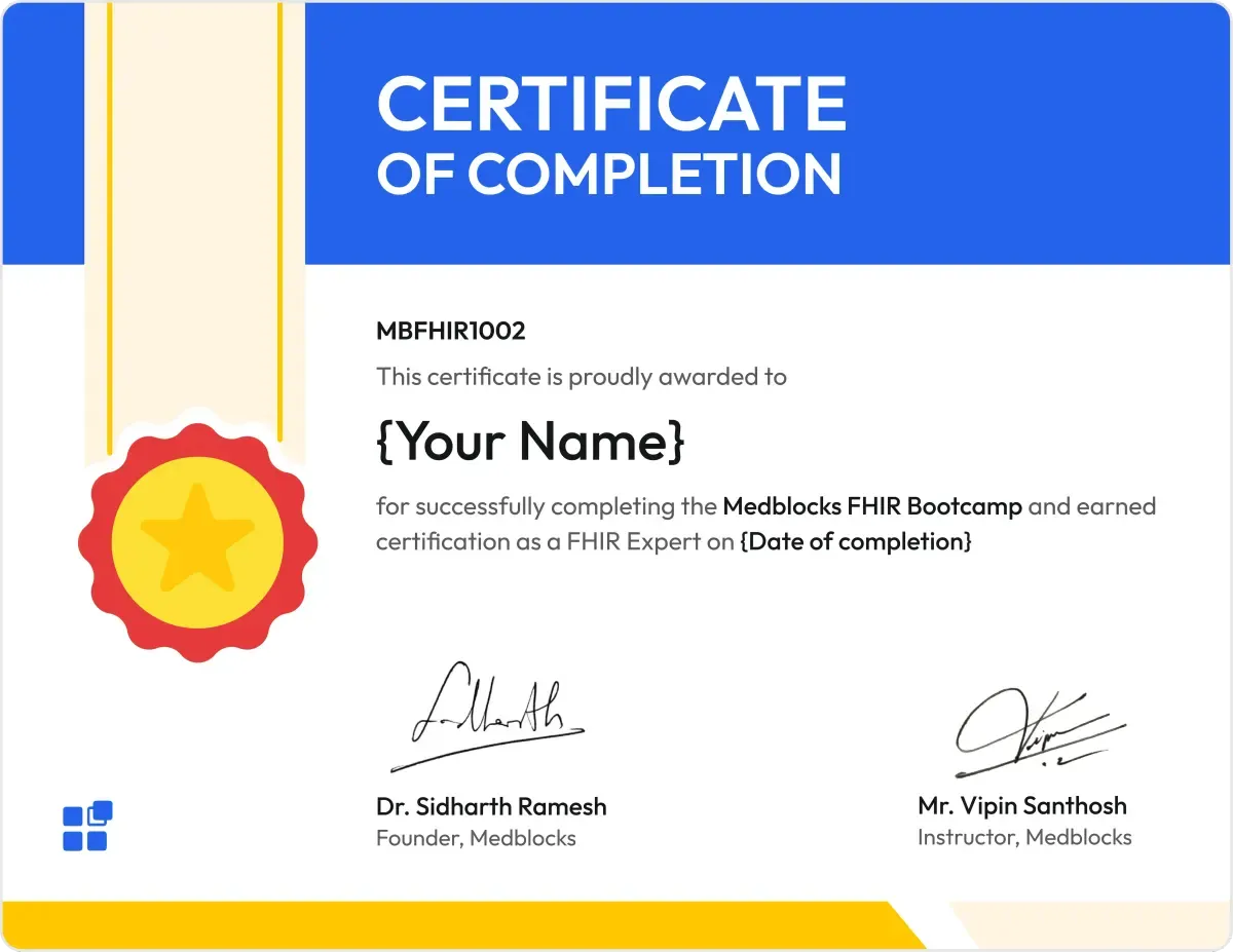 FHIR Bootcamp certificate