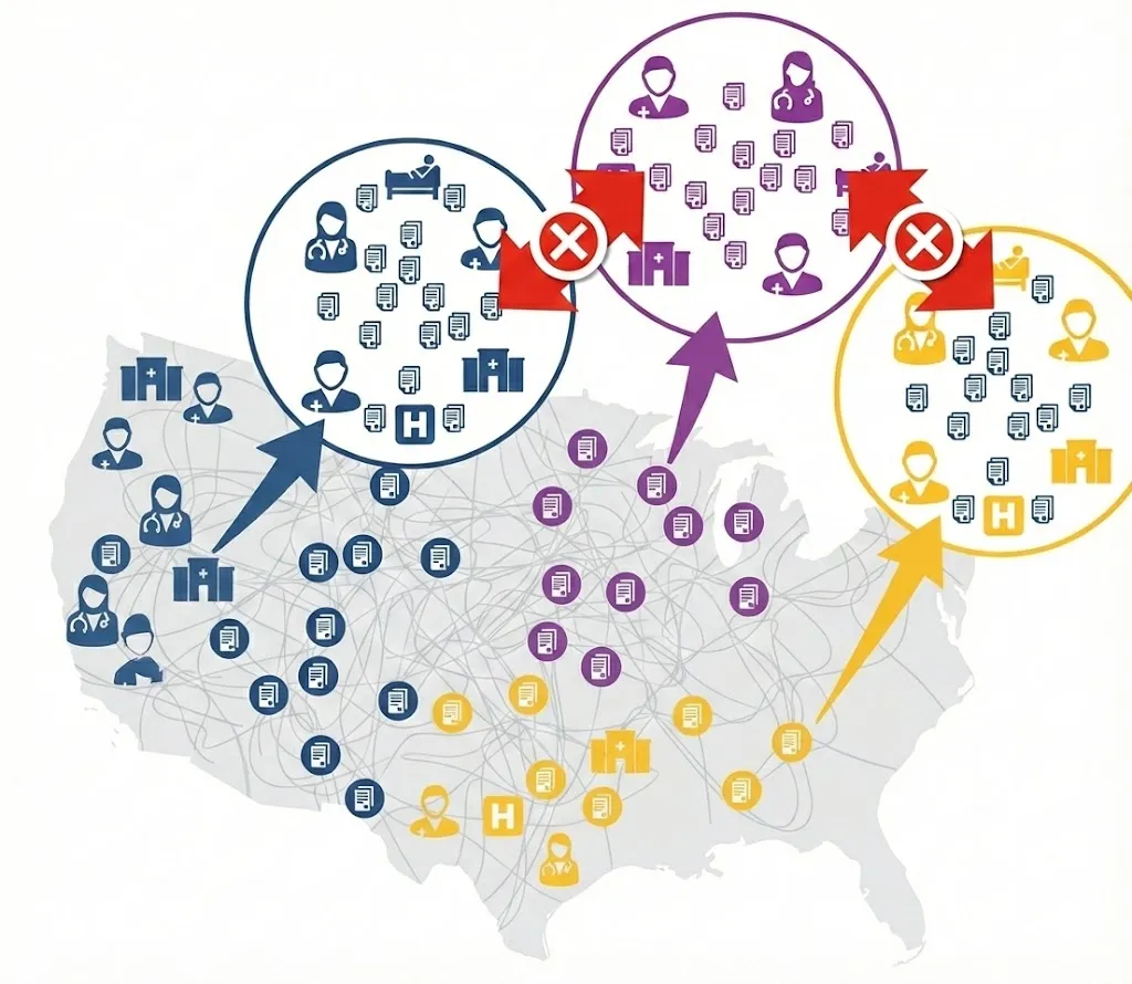 Map of the USA showing different HIEs