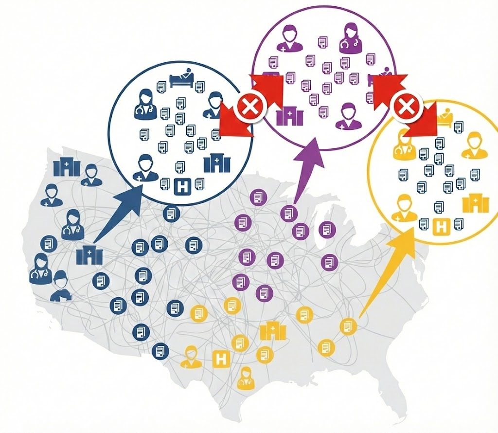 Map of the USA showing different HIEs