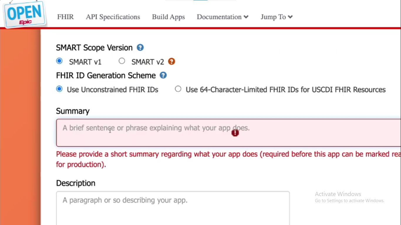 
Description and scope selection
