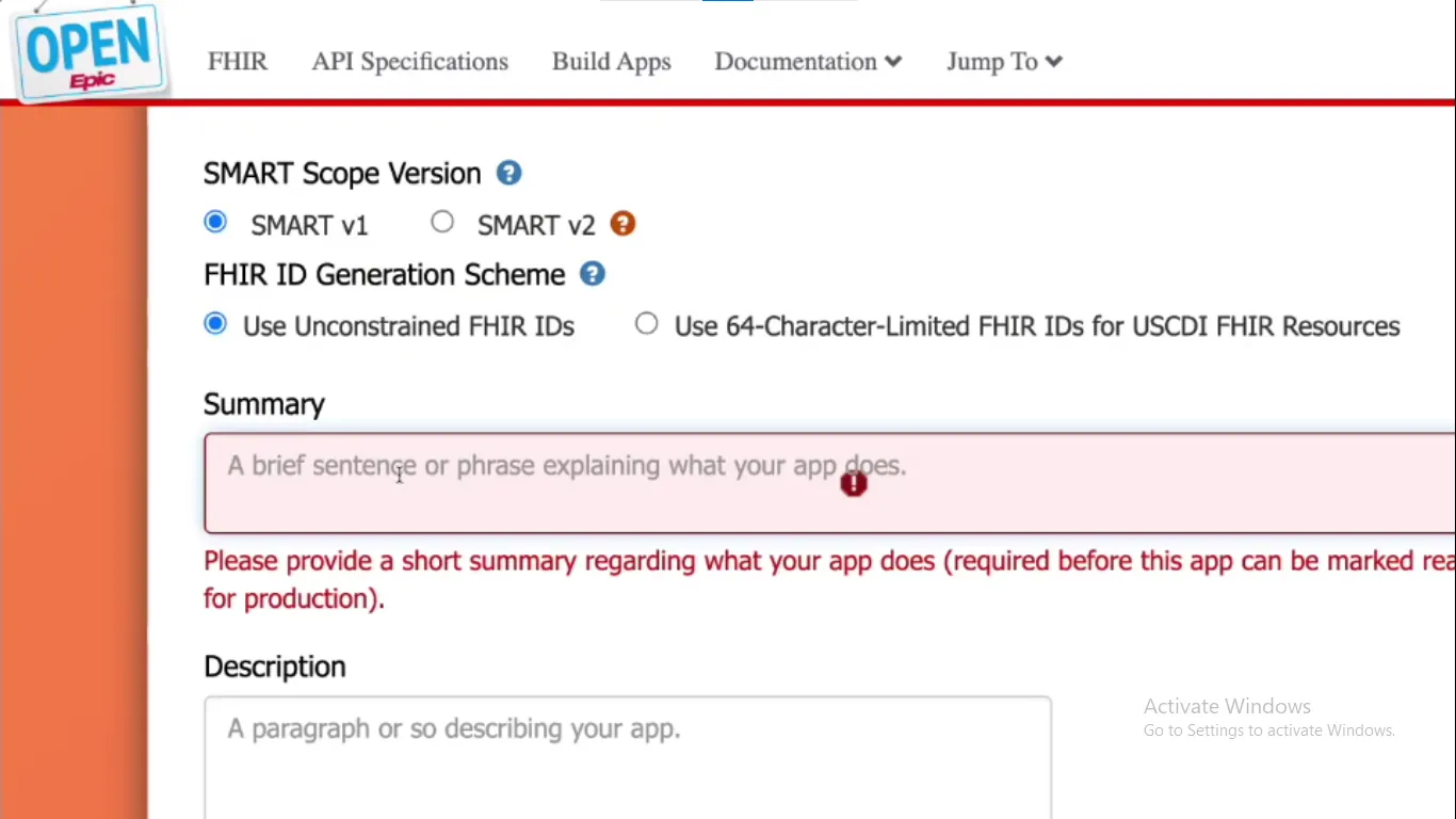 
Description and scope selection