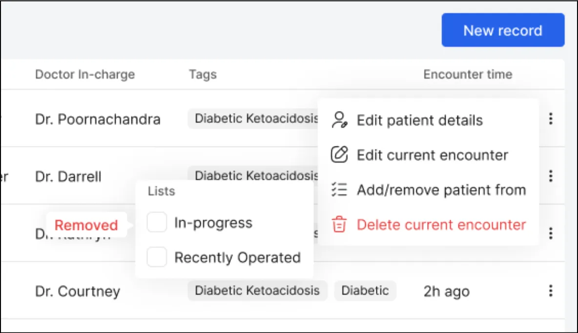 Optimized view for adding patients to lists