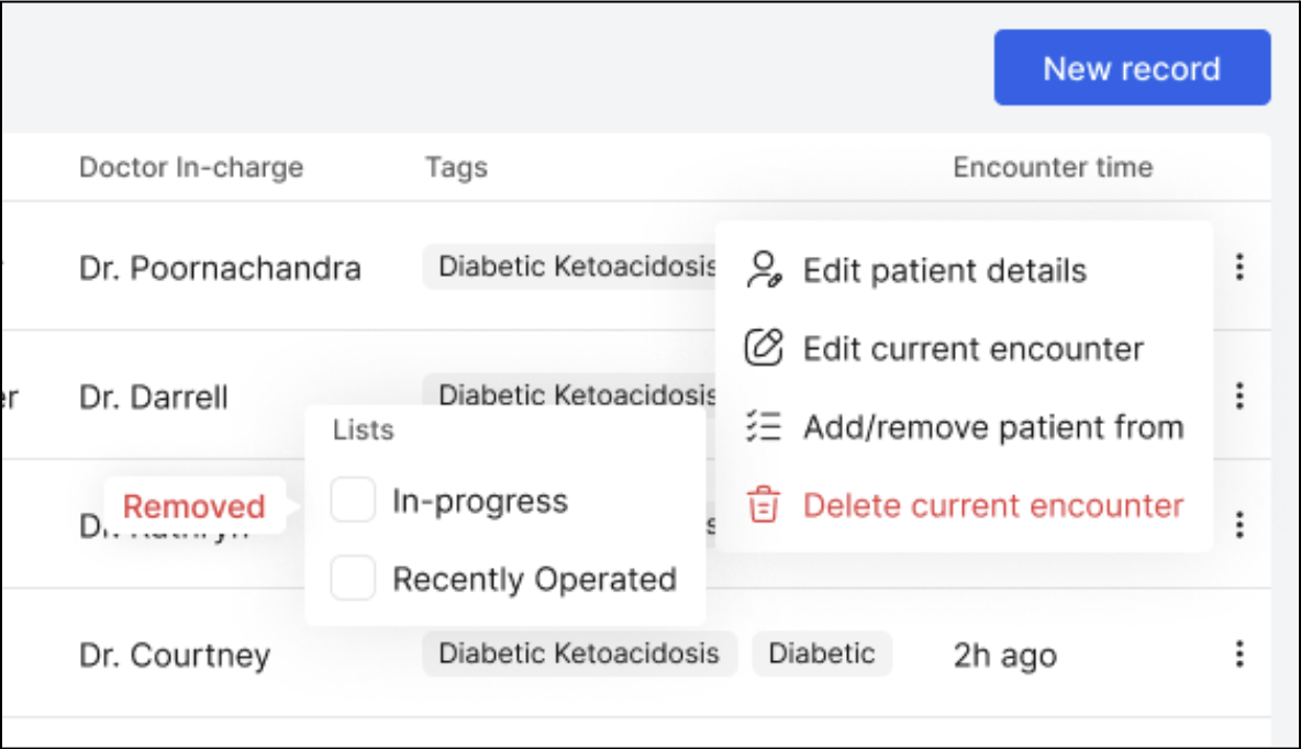 Optimized view for adding patients to lists