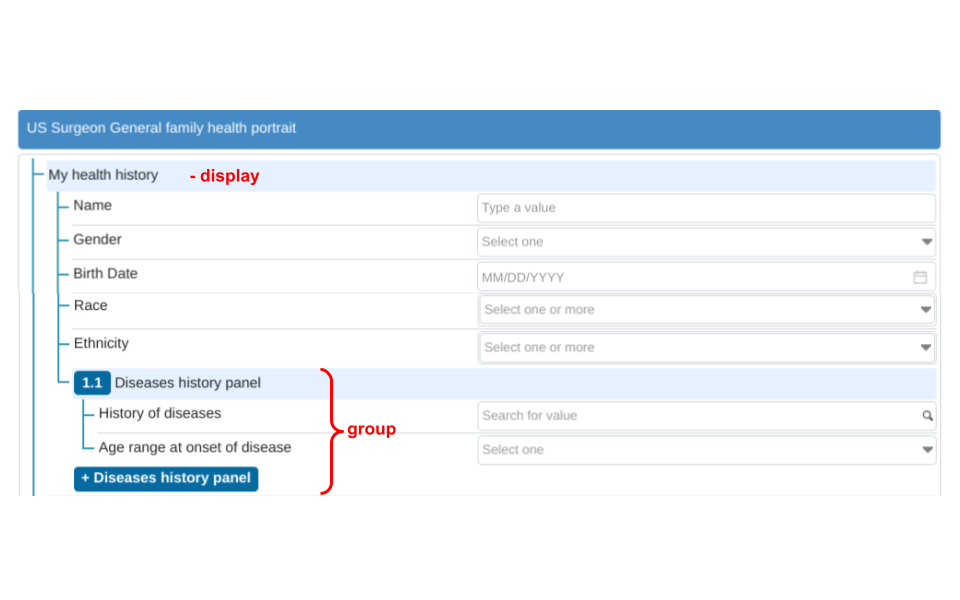 Display and Group Elements in a Questionnaire