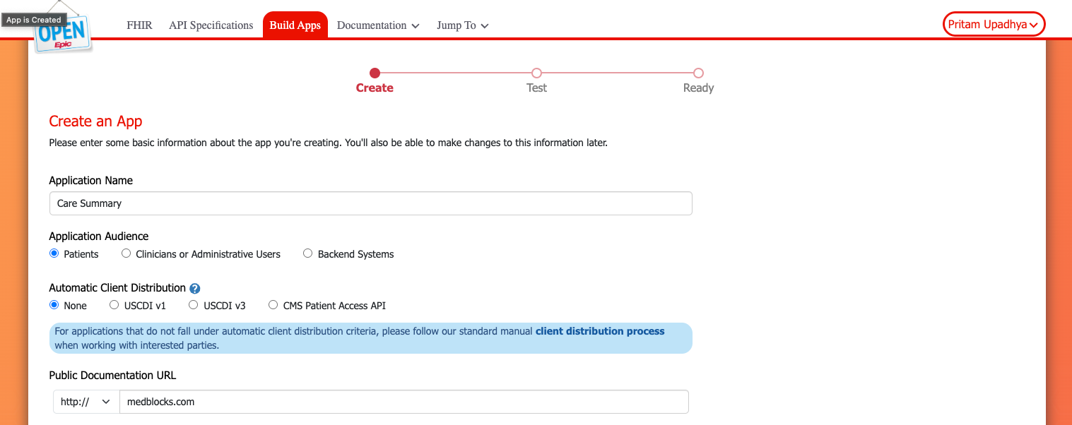 Create Epic Patient App Form