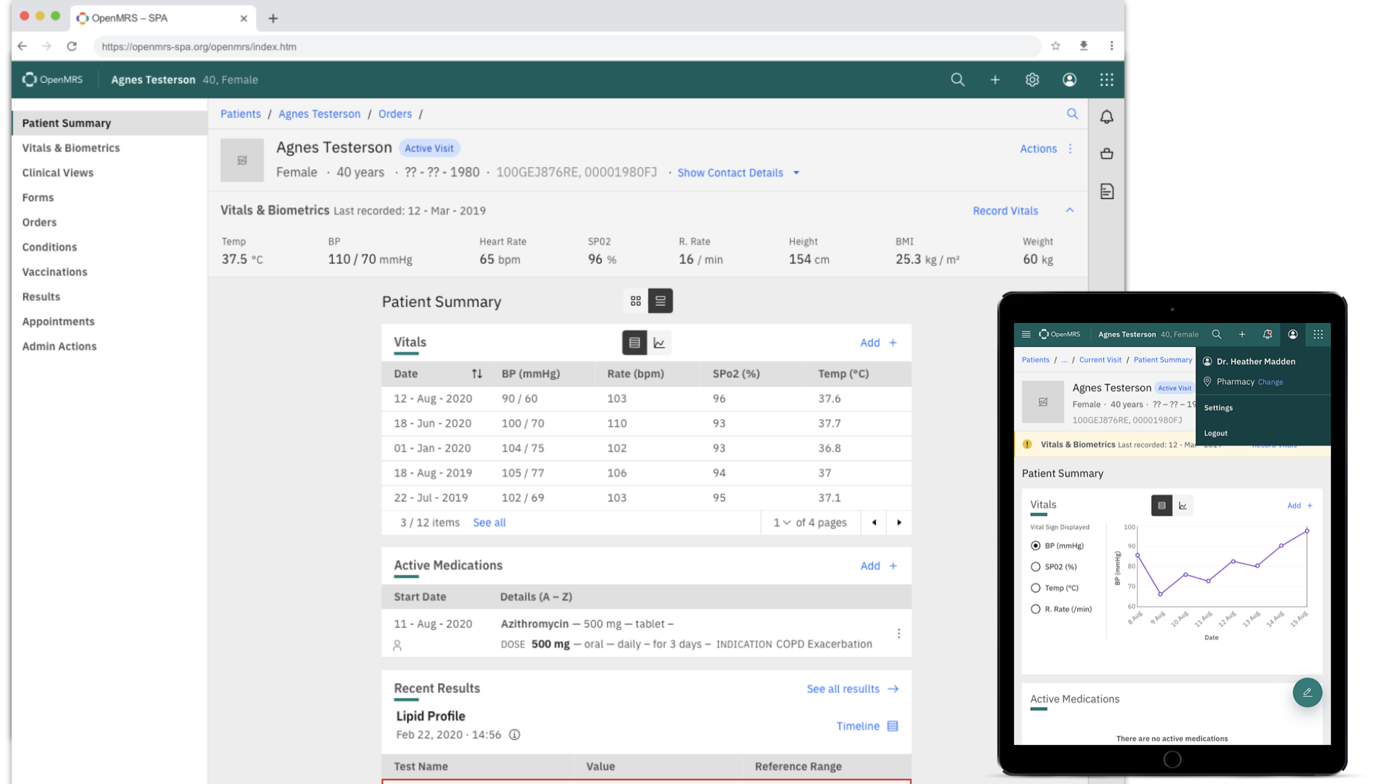 Screenshot of the OpenMRS 3 patient chart interface
