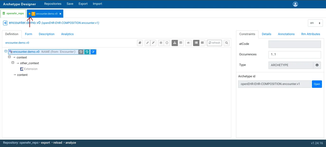 Template name and change indicator