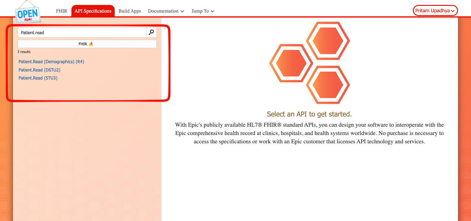 Epic FHIR API Specifications Page