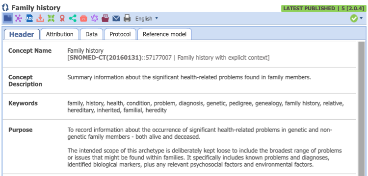 Header of Family History archetype