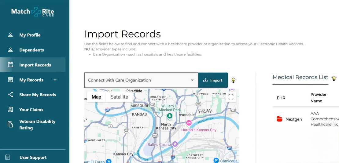 Snapshots from the MatchRite Platform - Import data