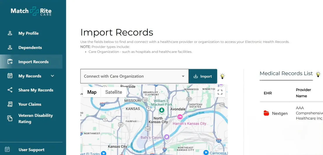 Snapshots from the MatchRite Platform - Import data