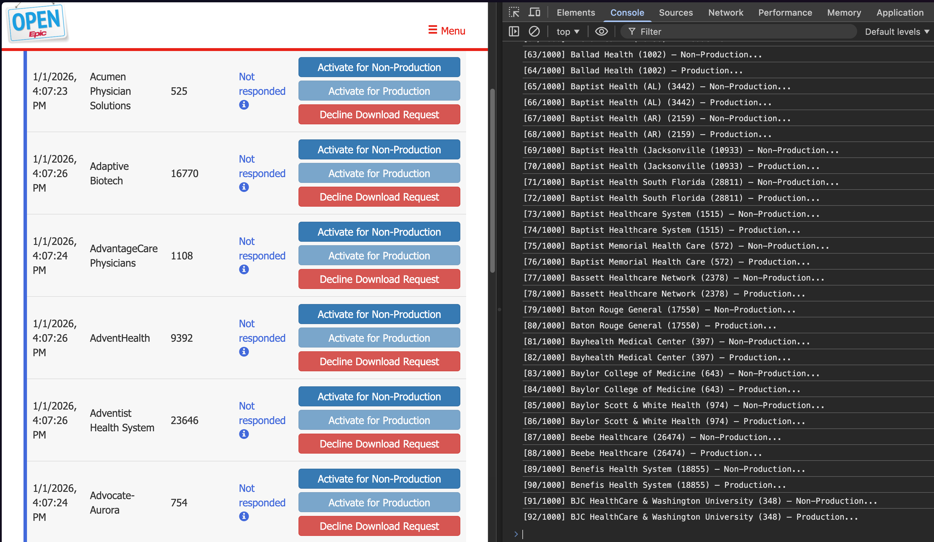 Organisation activation script