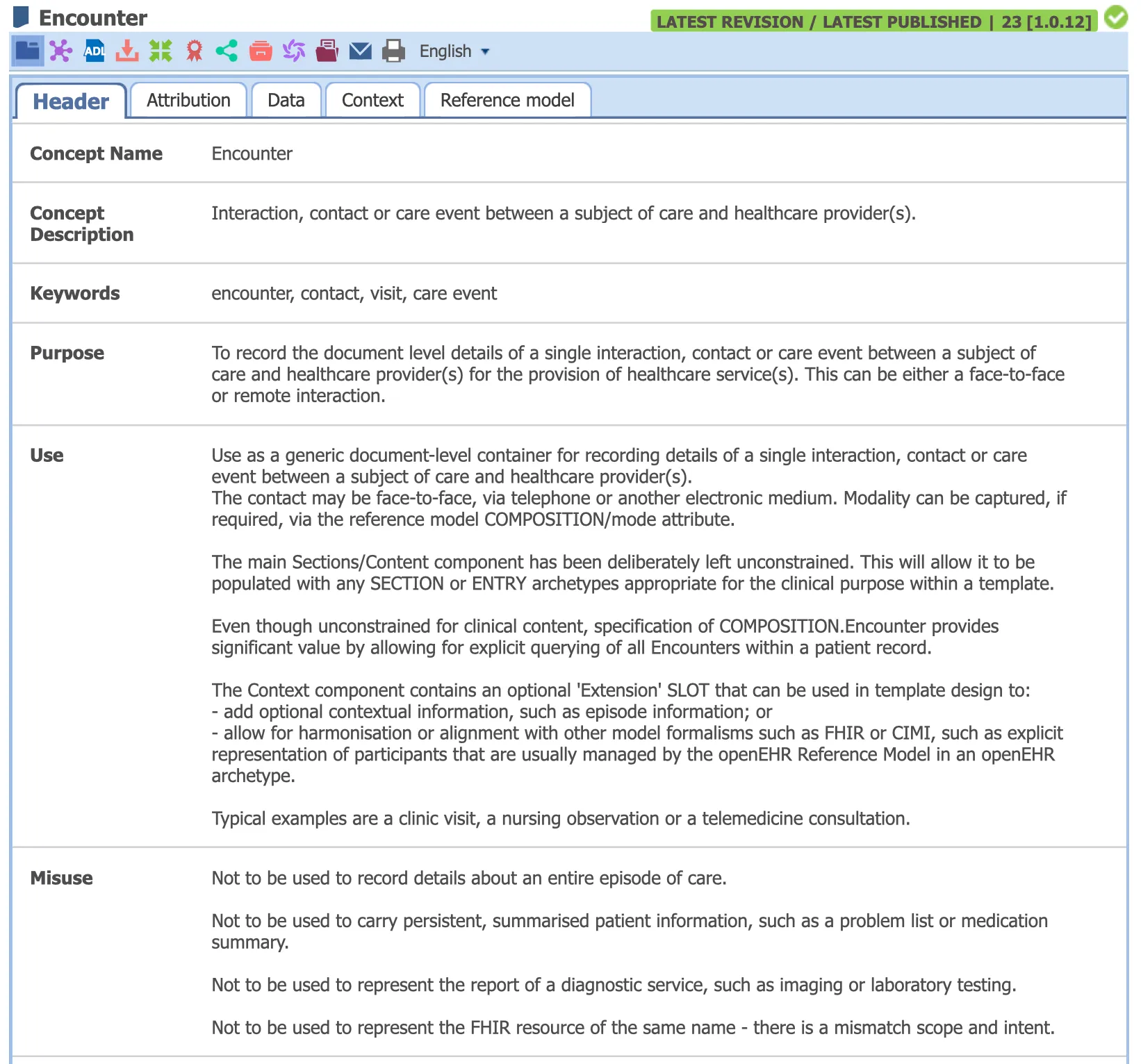 The header of the Encounter archetype