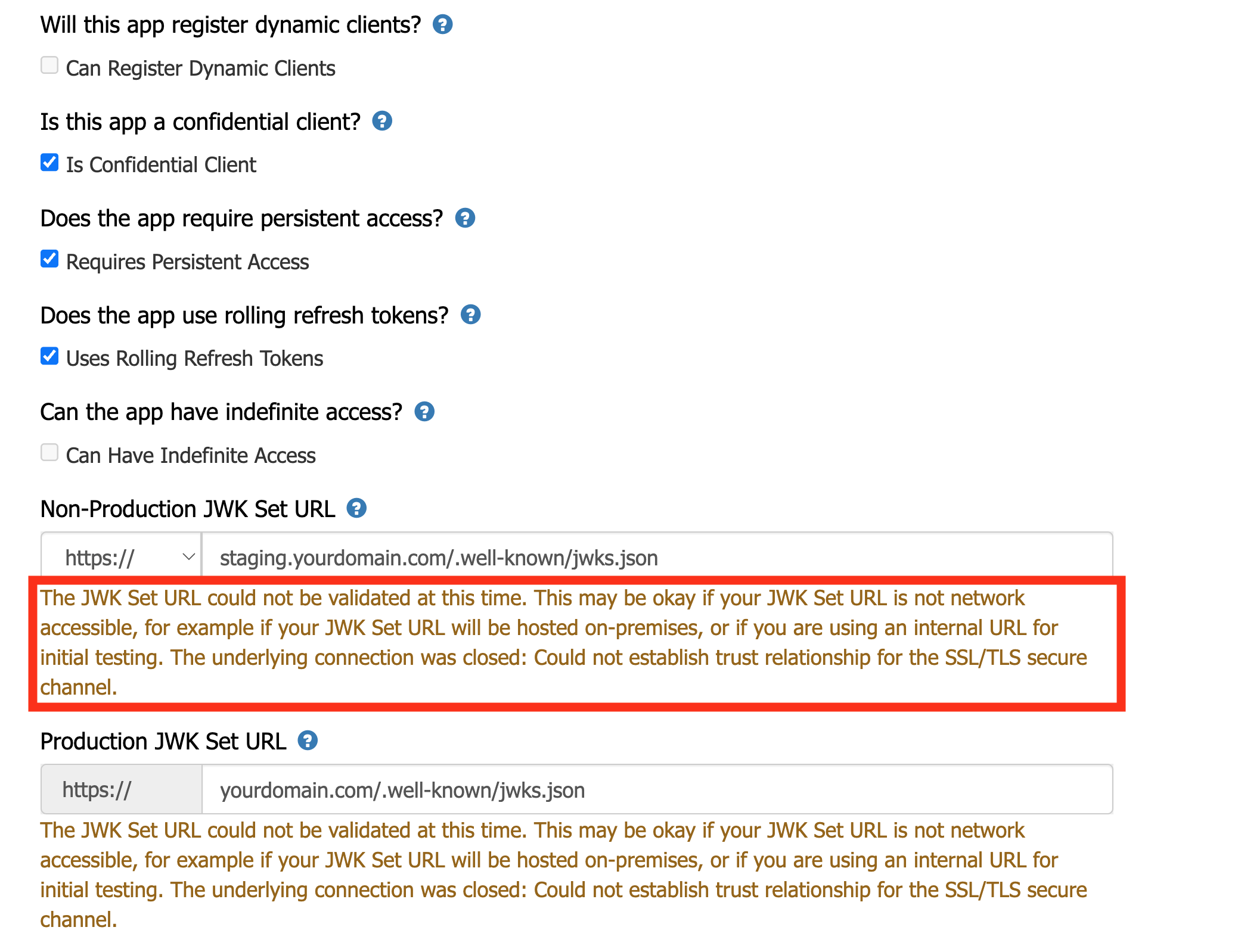 JWKS validation warning