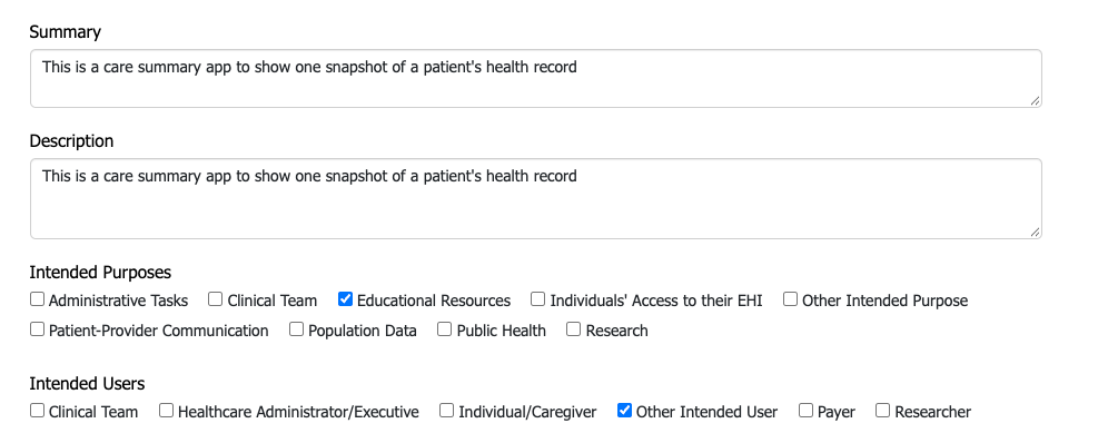 Additional Details for CareSummary App