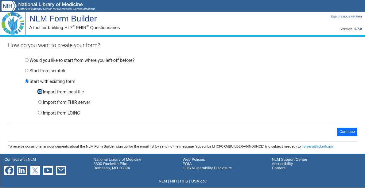NLM form builder screenshot