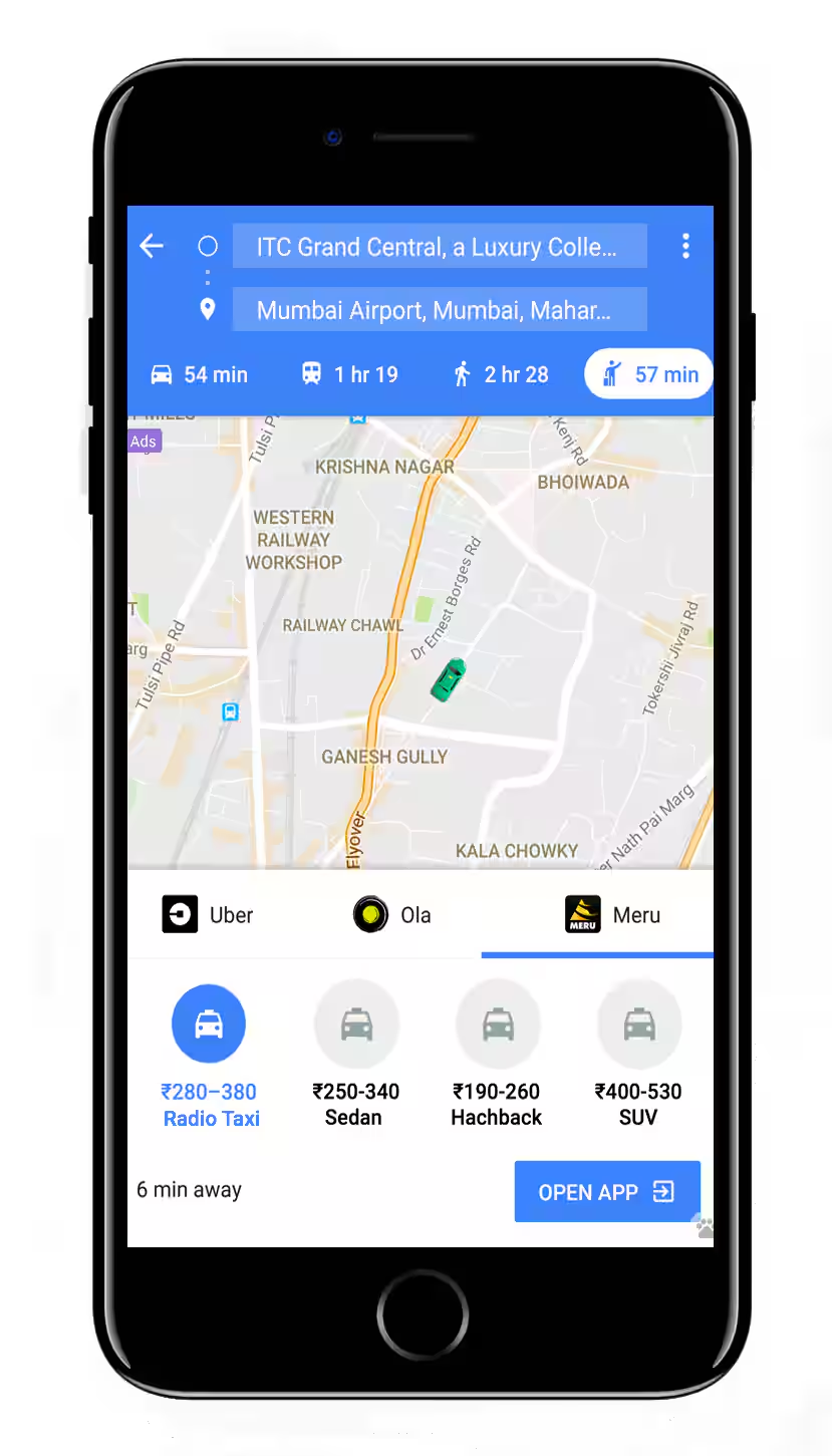 comparing travel options on google maps