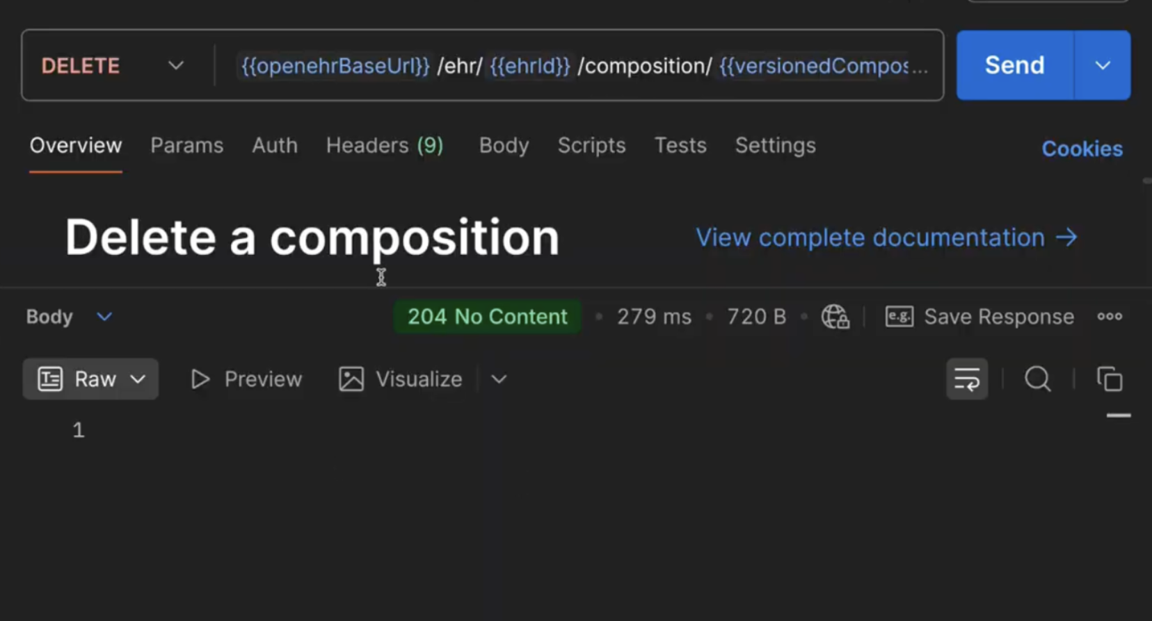 Postman DELETE composition request returning 204 No Content