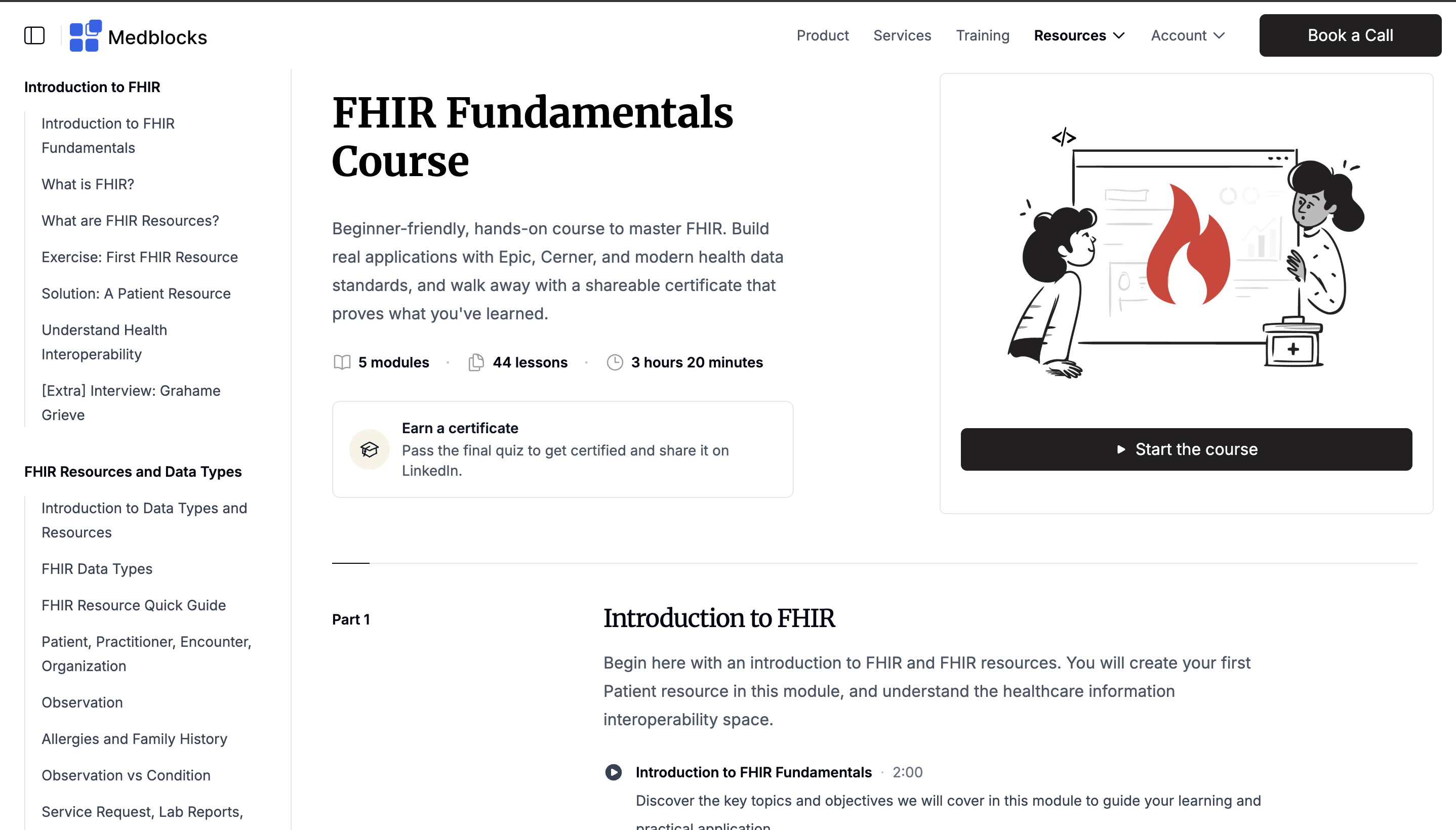 FHIR fundamentals course homepage