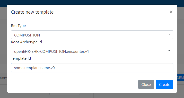 Archetype designer create template dialog box