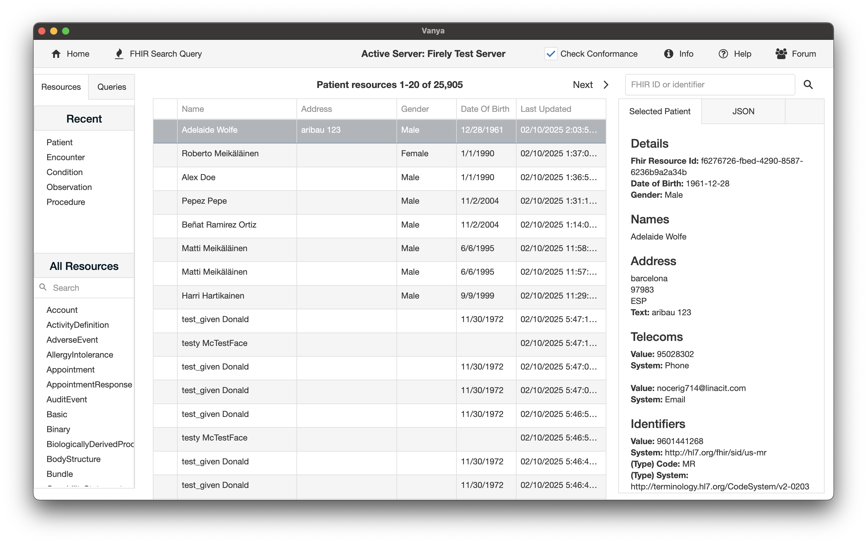 Patient resource on Vanya