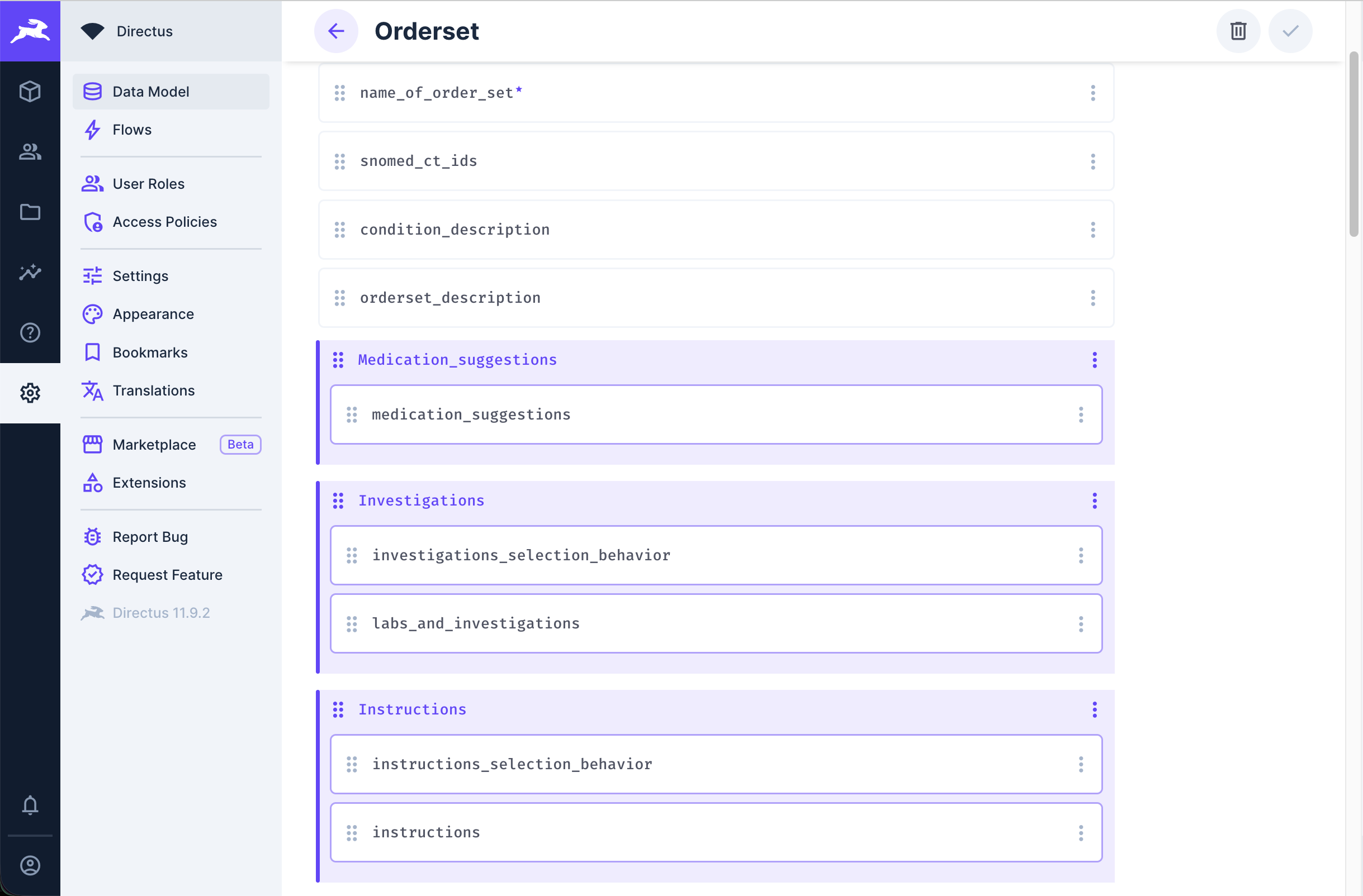 Order sets were managed on Directus