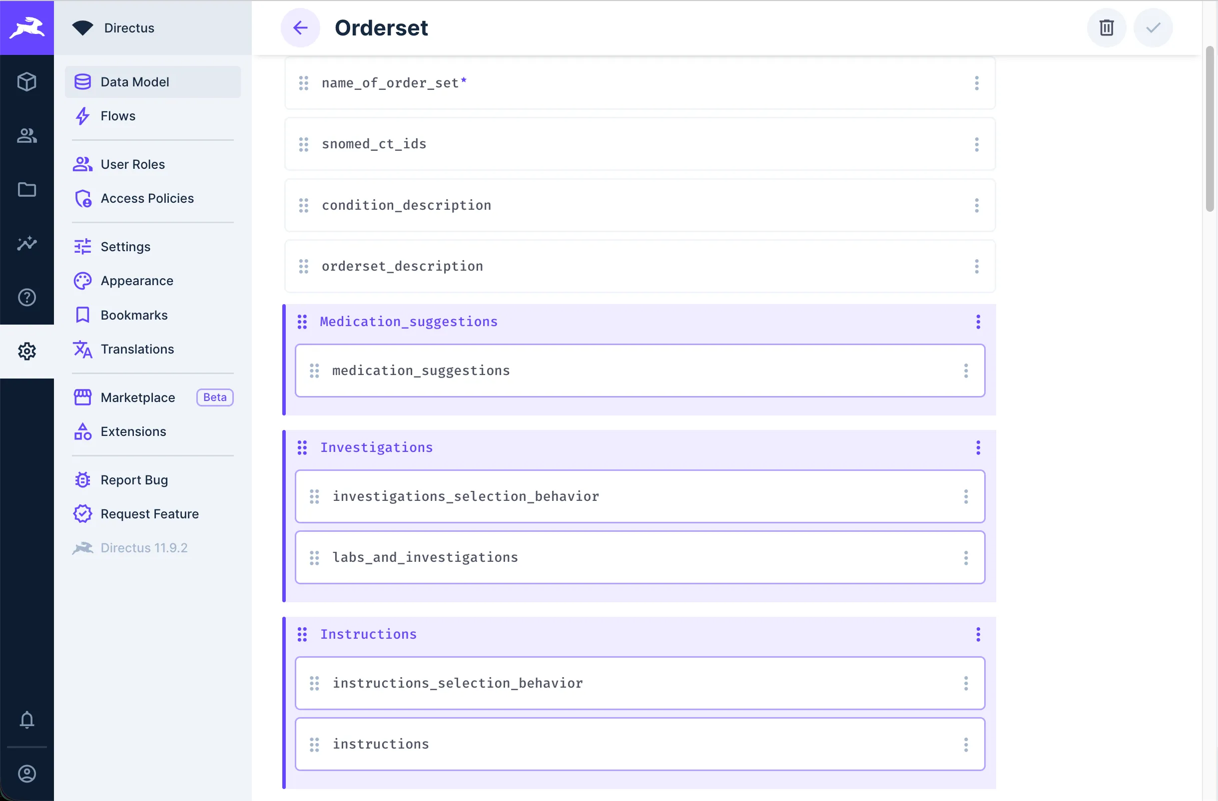 Order sets were managed on Directus