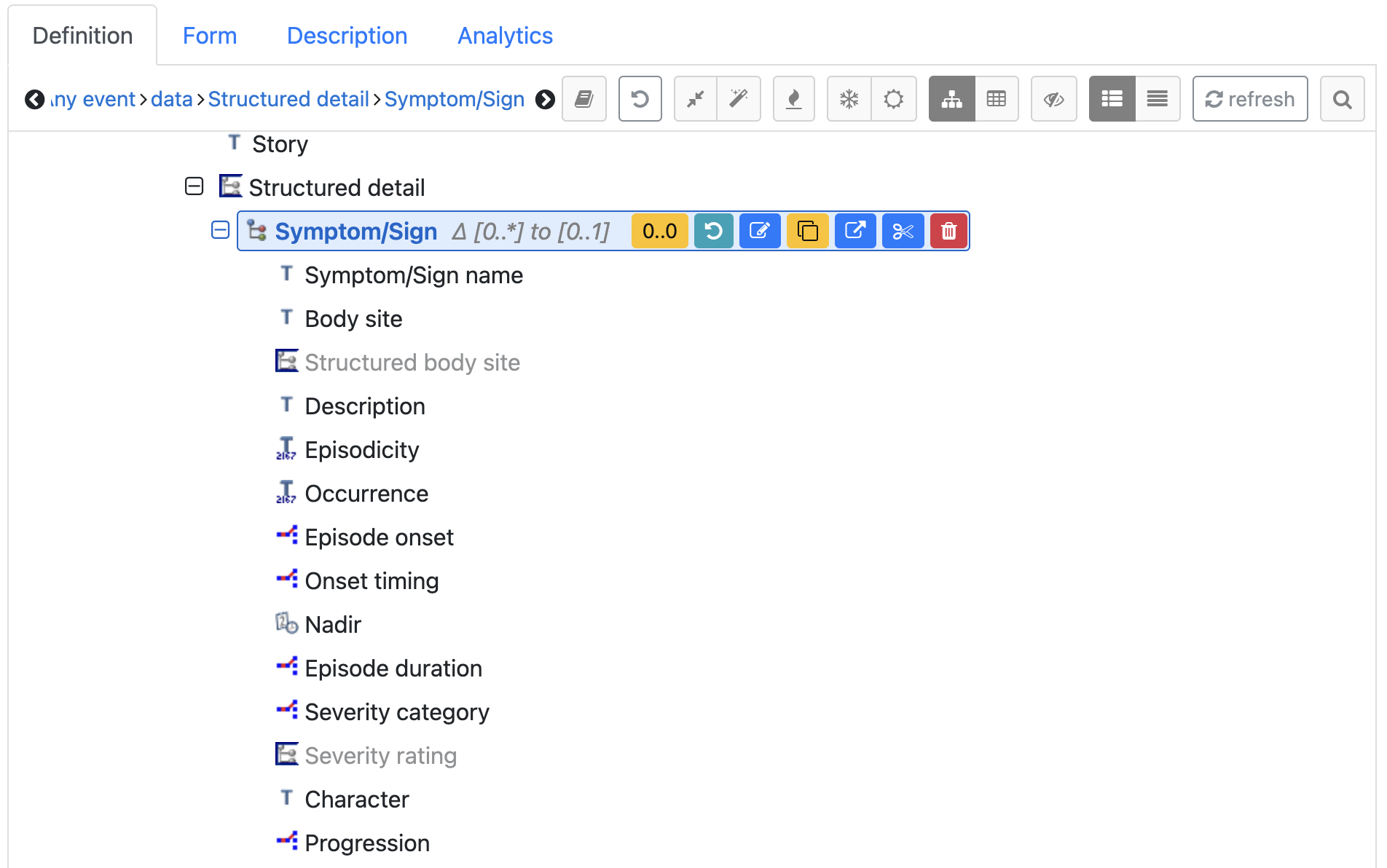 Symptom/Sign archetype viewed in the Archetype Designer