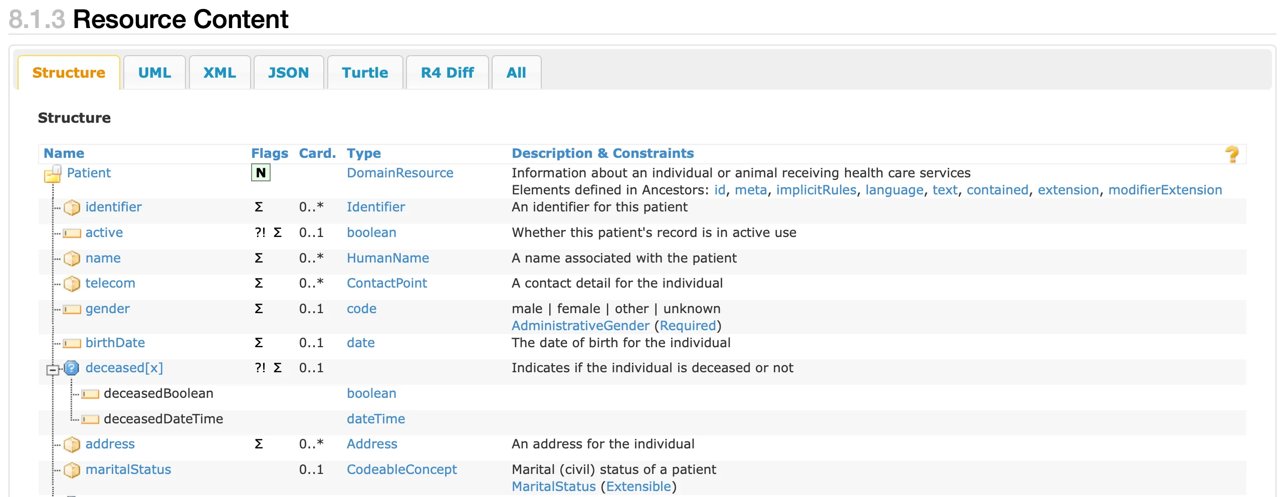 image screenshot of Patient resource content