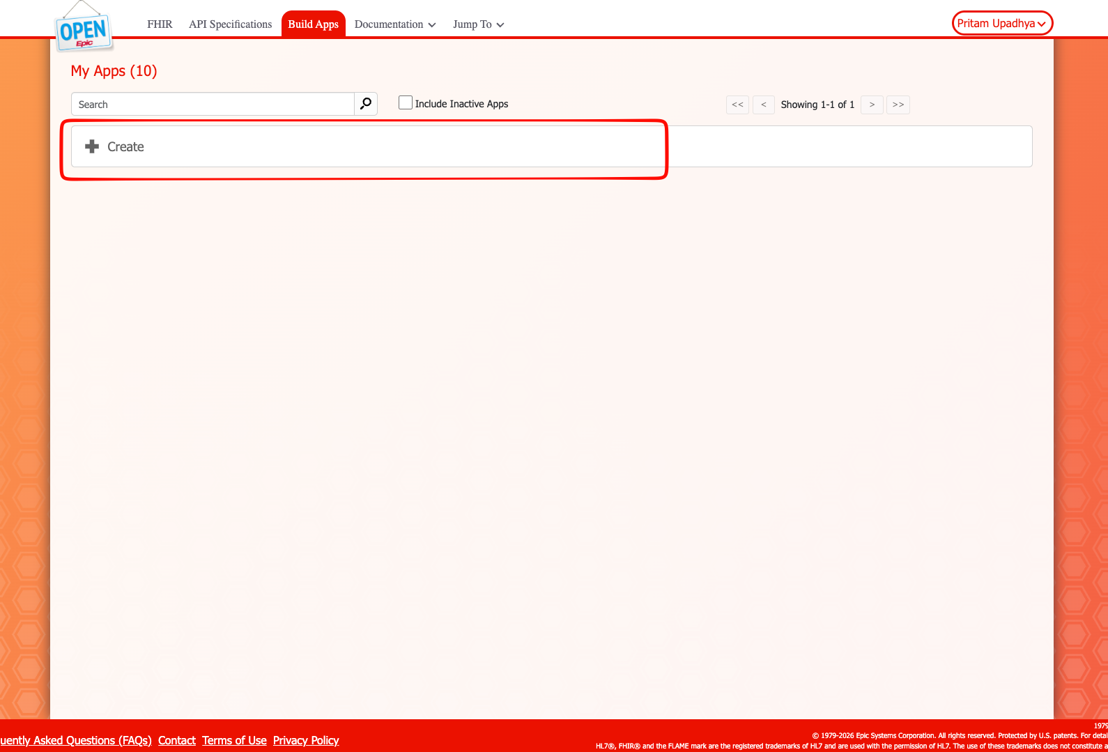 Create App on Epic Sandbox
