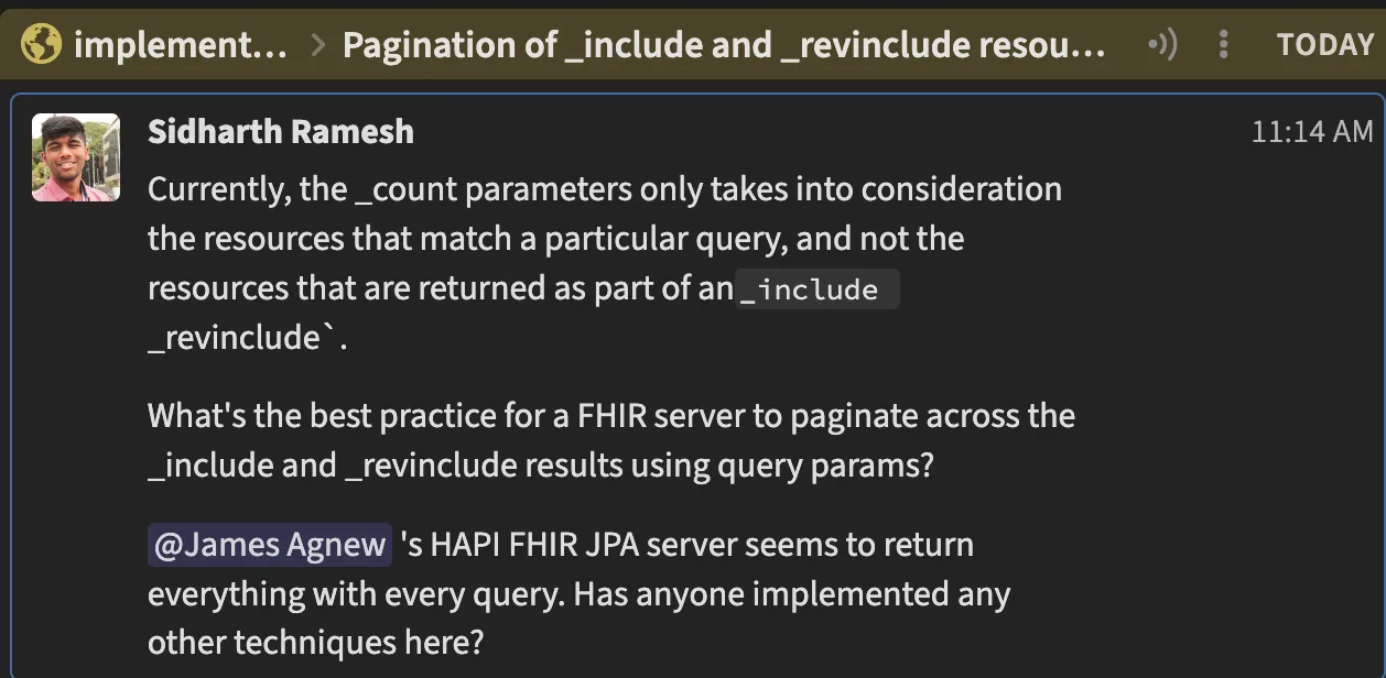 Discussion about _count parameter with _include on the FHIR community page