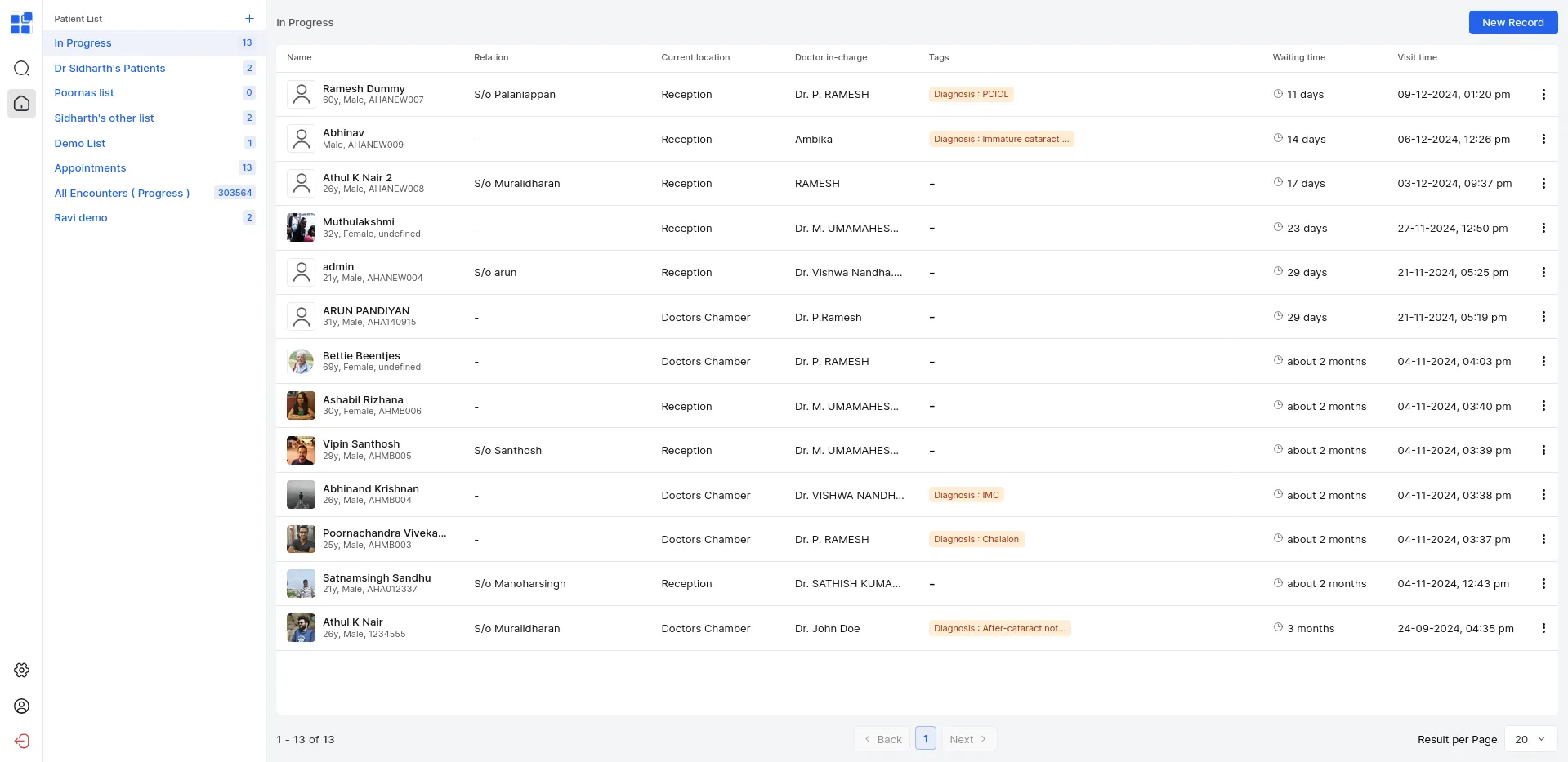 Patient list in Medblocks EMR