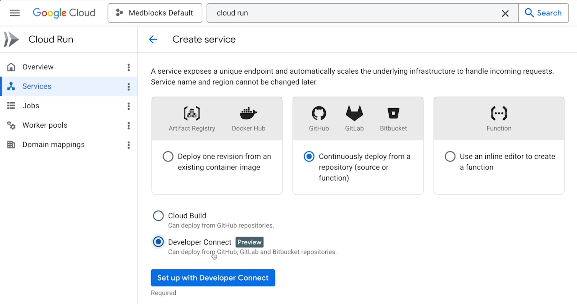 setting up google cloud run