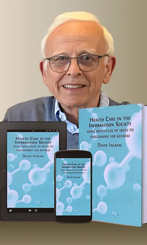 Prof. David Ingram with his book, Health Care in the Information Society