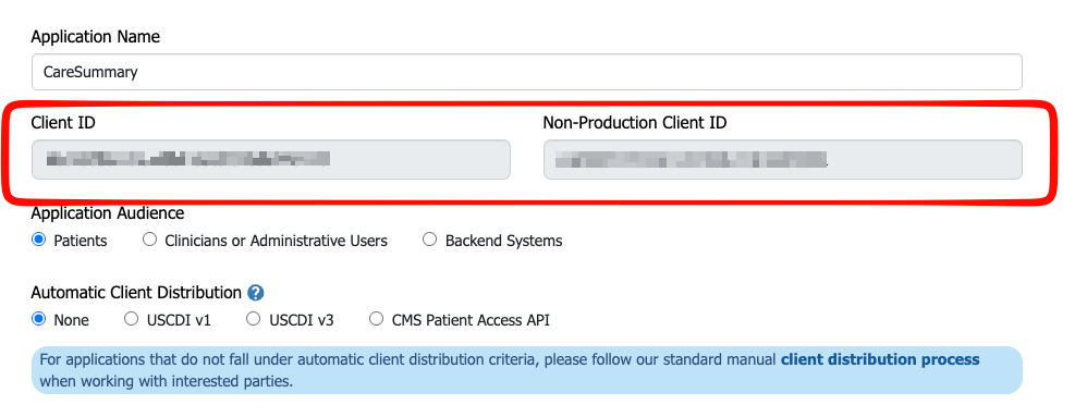 Epic Patient App Client and Production ID's