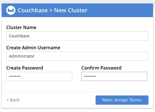 Couchbase Server Create New Cluster Form