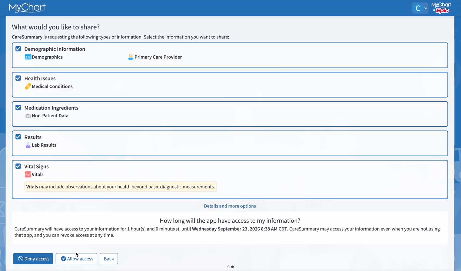 Epic MyChart Consent Screen