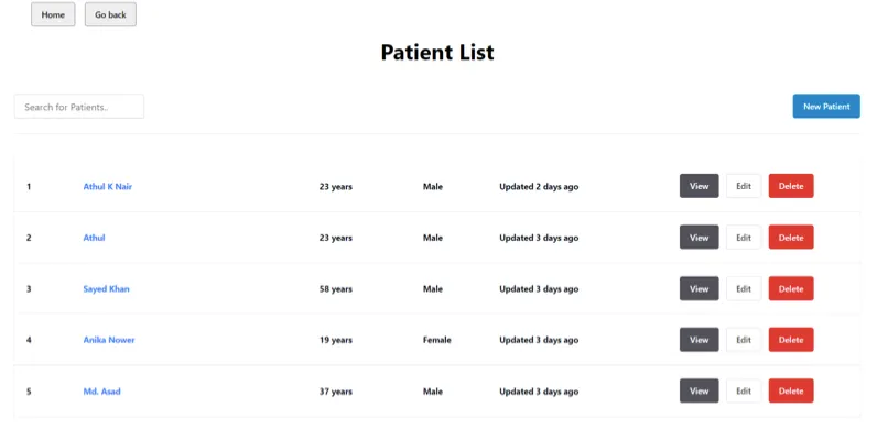 Patient list page