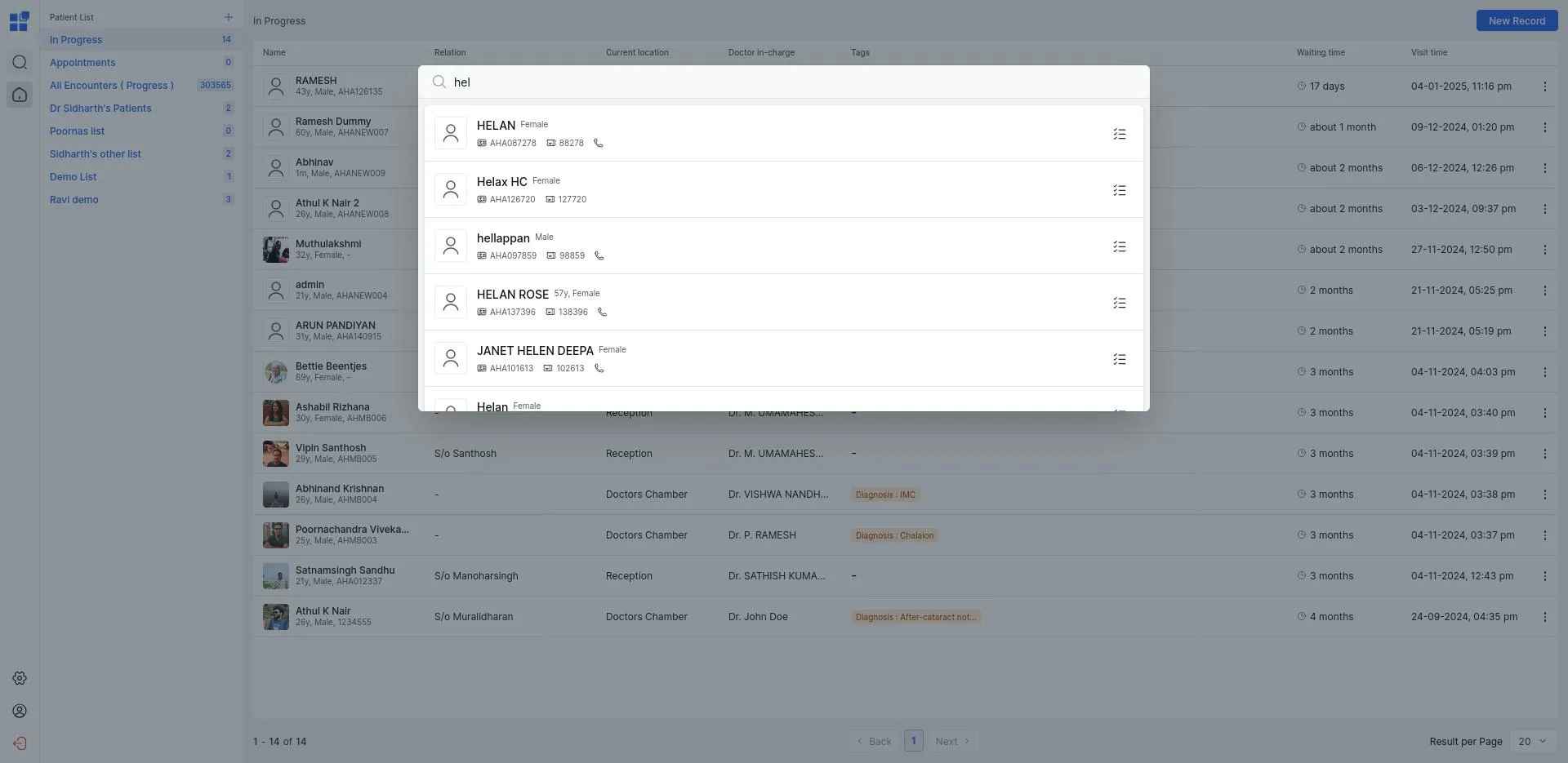 patient search on clinician apps