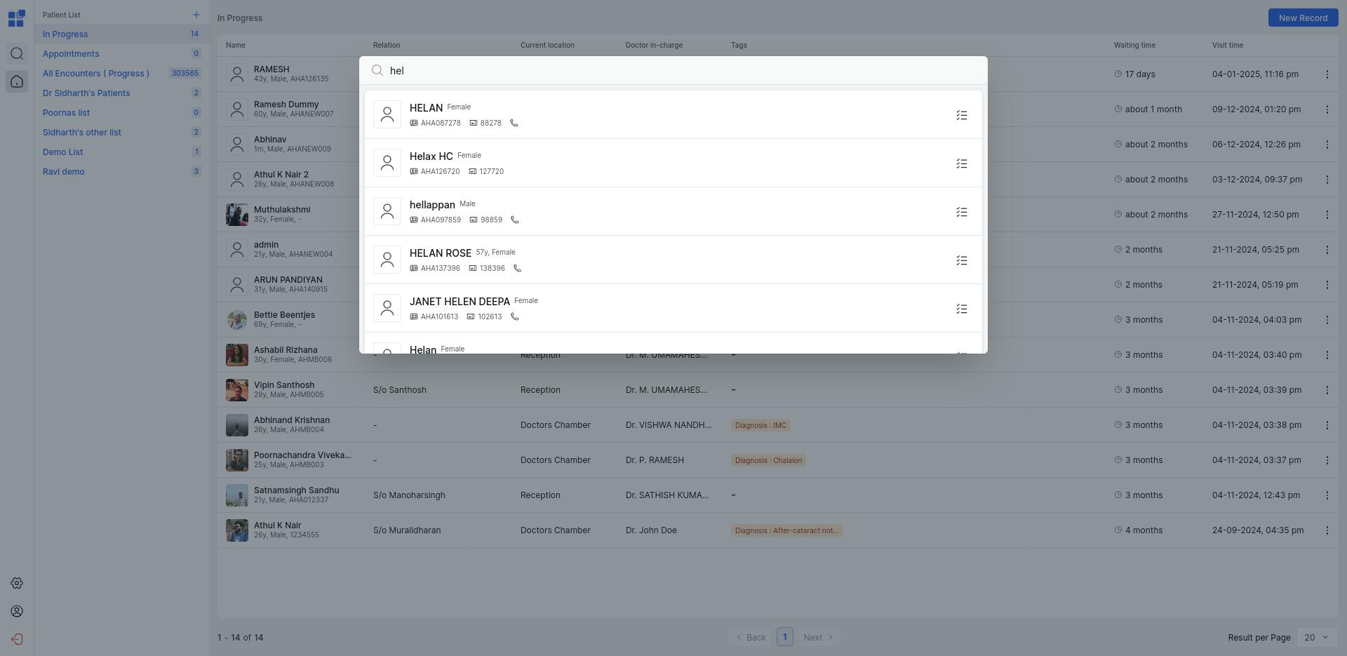 patient search on clinician apps