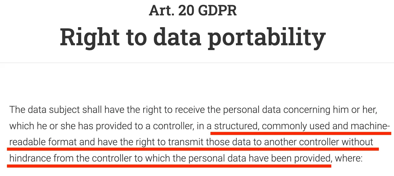GDPR Article 20, the right to data portability