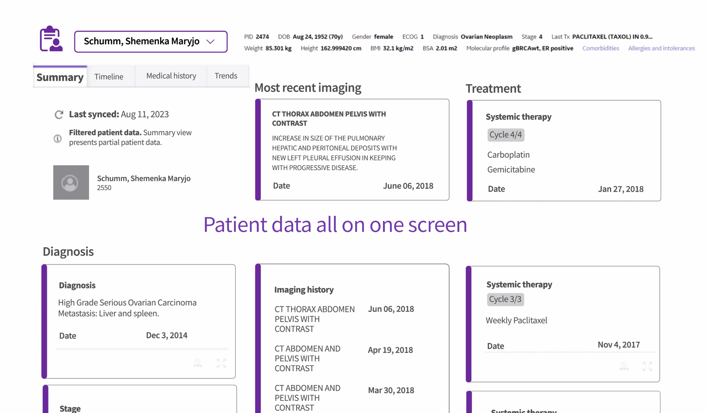 oncocare patient summary
