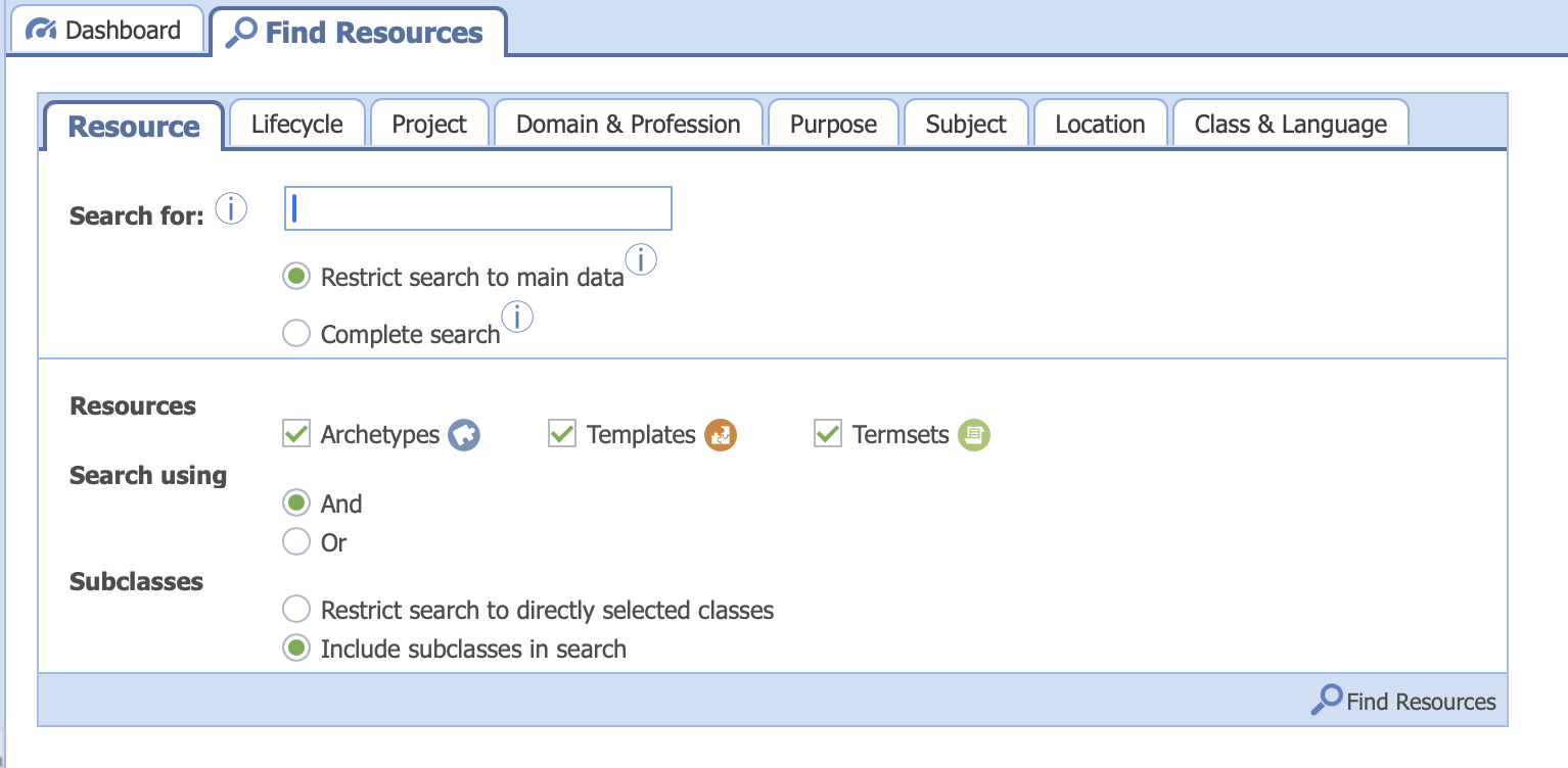 Find Resources Tab