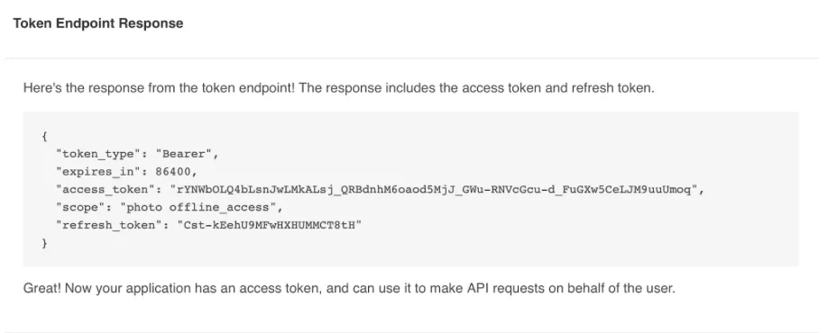 token endpoint response