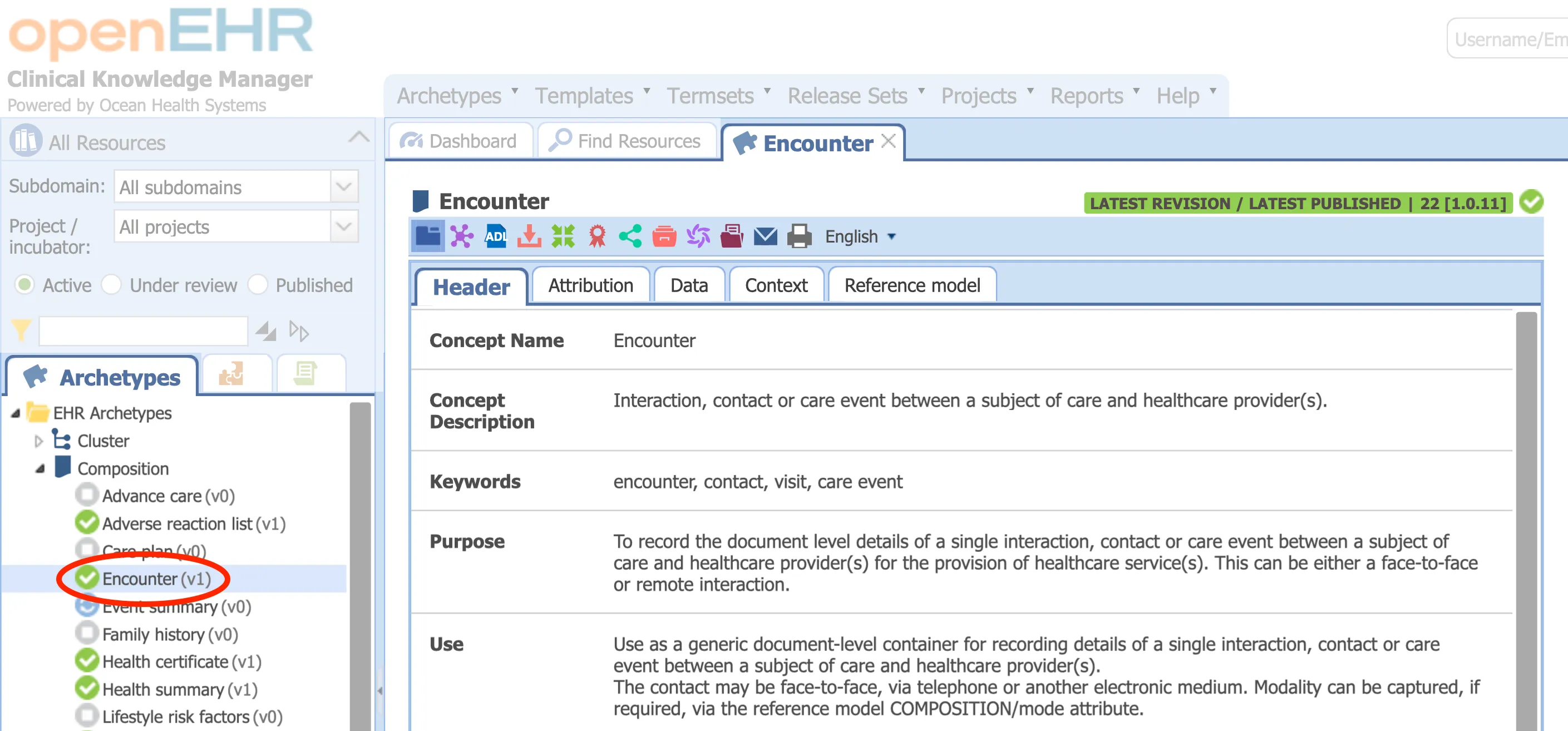 Encounter archetype of type COMPOSITION