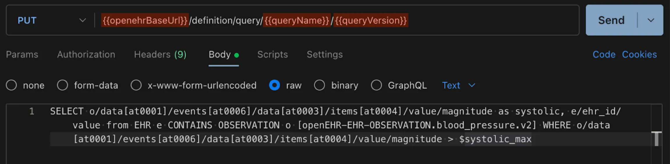 PUT request to update a stored AQL query definition