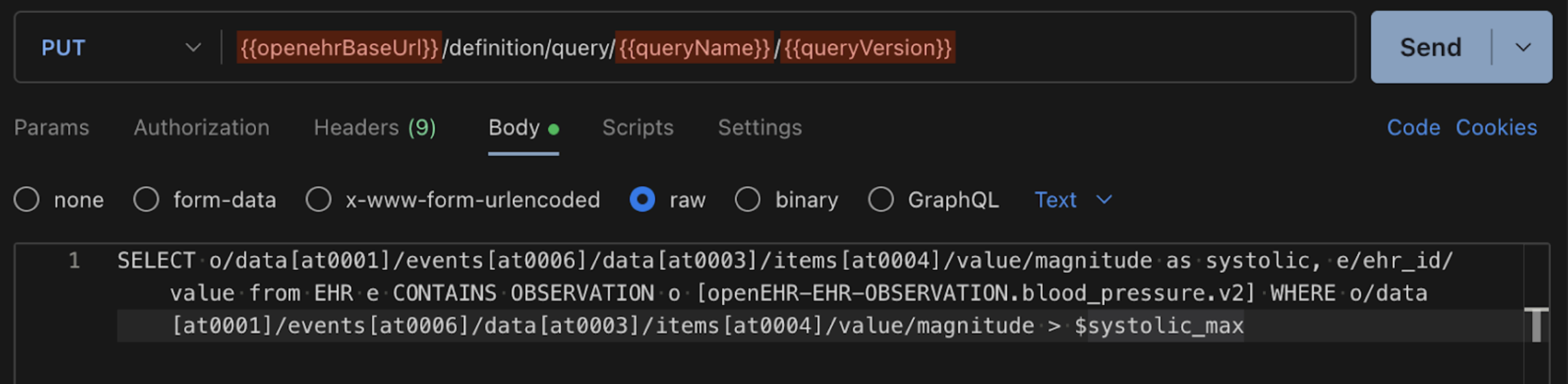PUT request to update a stored AQL query definition