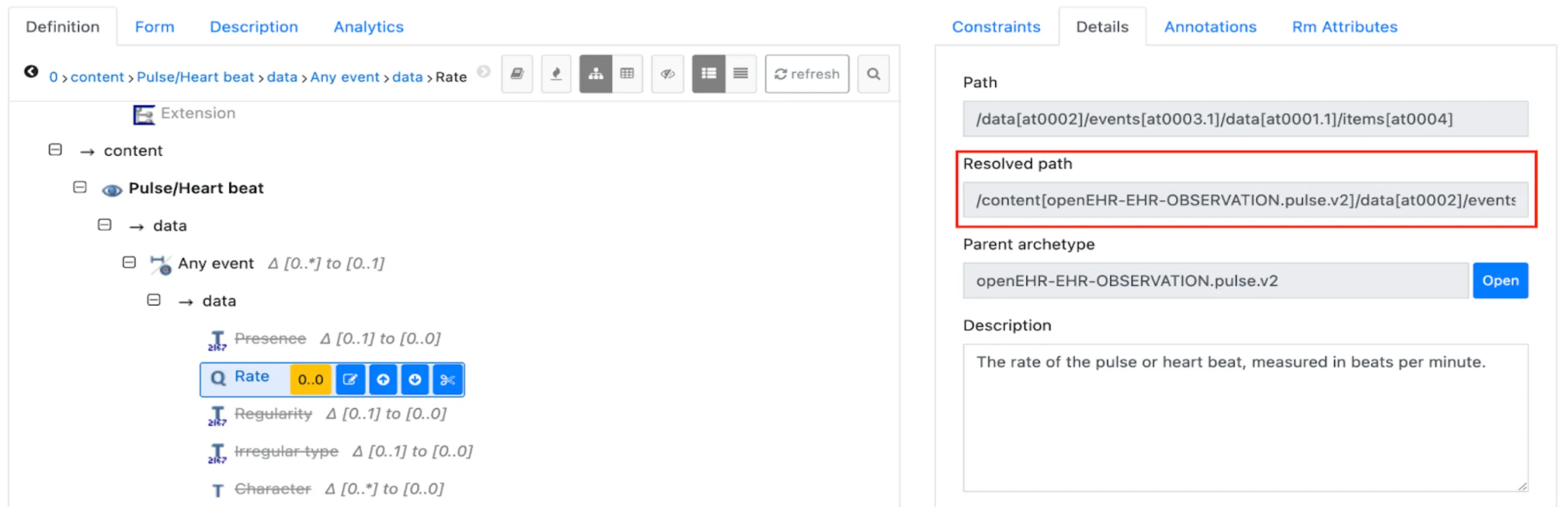 Resolved path for Pulse/Heart beat rate in the template editor