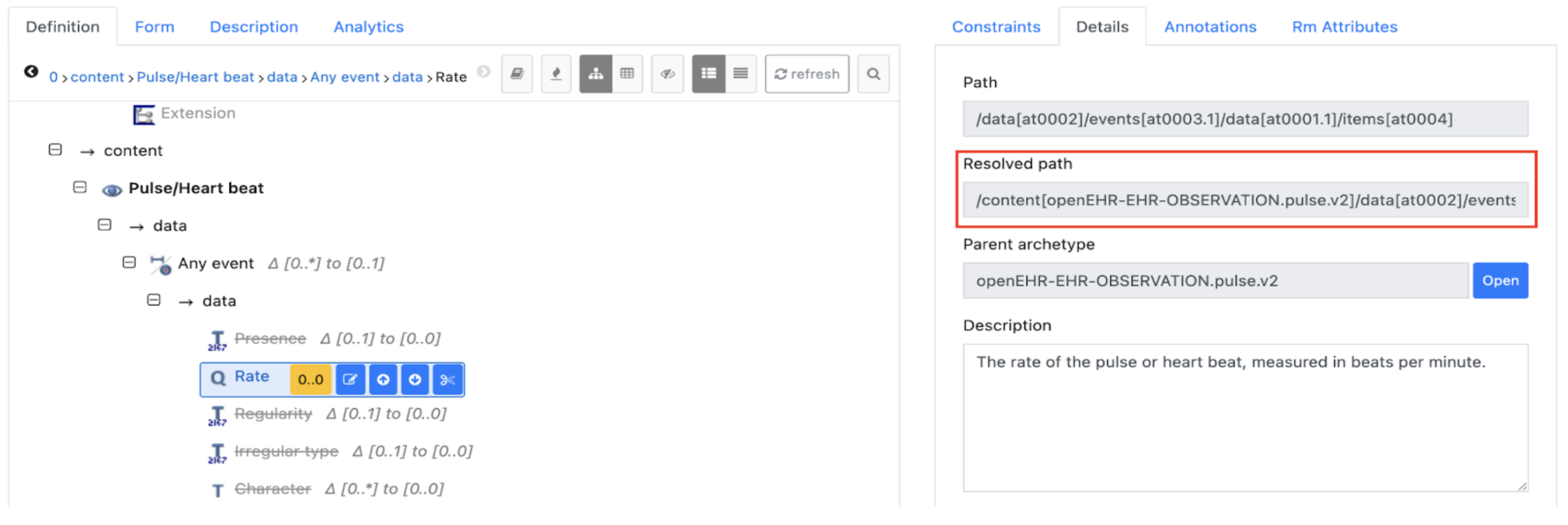 Resolved path for Pulse/Heart beat rate in the template editor